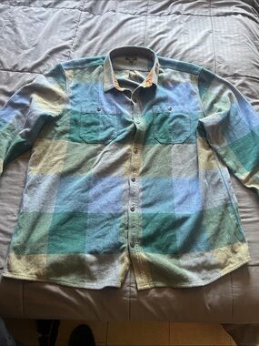 L.L. Bean Men's Plaid Button-Down Shirt in Teal, Blue & Green